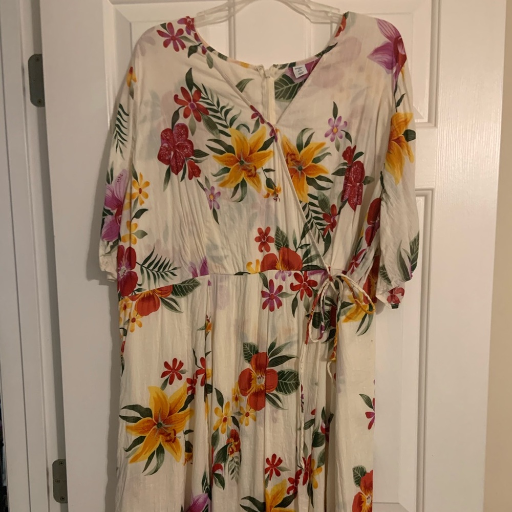 Cream Floral Wrap Dress